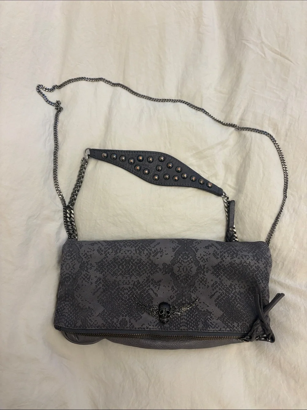 Studded Gray Skull Crossbody Bag